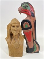2 Small Hand Carved Native American Wooden Art