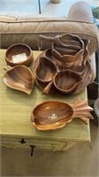 7 HAND CARVED WOODEN SERVING PIECES