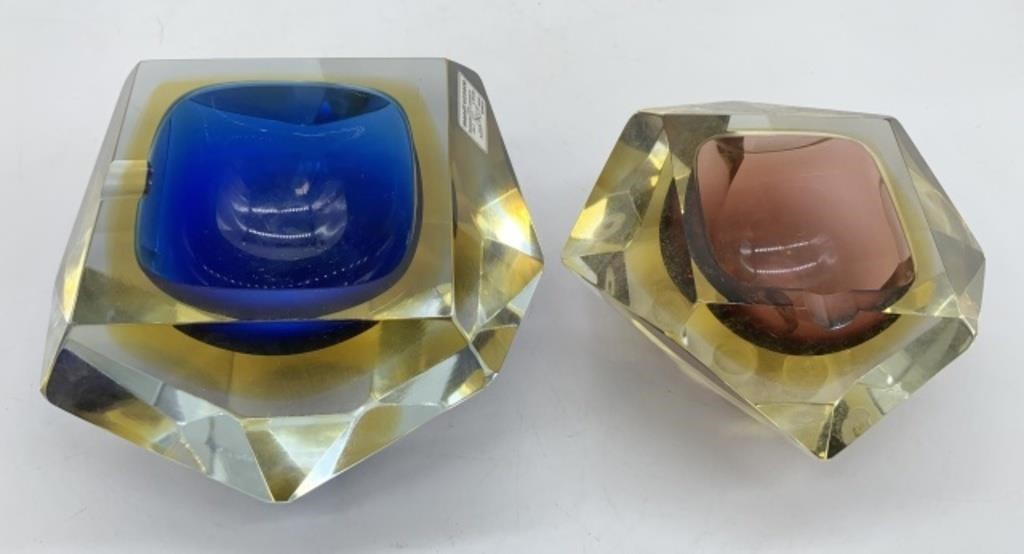 lot of 2 Murano Glass Art Deco Ashtrays