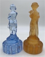 2 Art Deco Glass Figures Two Kids/Draped Lady