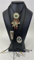 3 Native American Bolo Ties - 2 Sterling