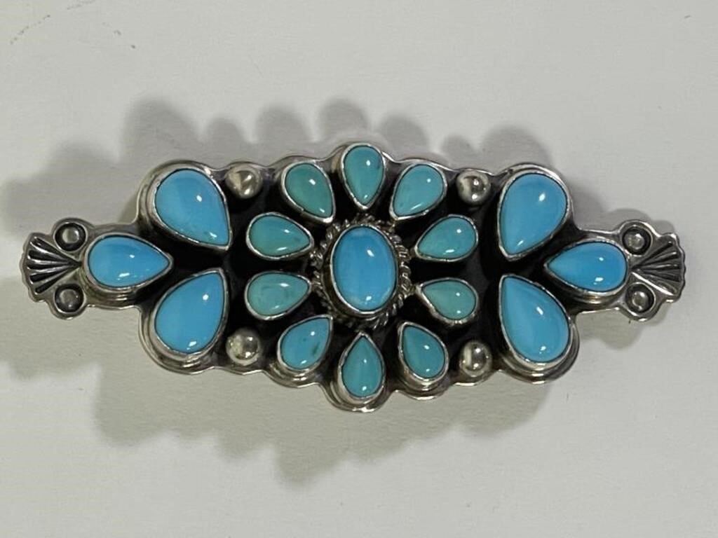 Geneva J. A. Native Turquoise Sterling Brooch