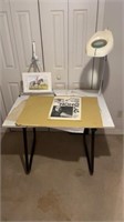 DRAFTING TABLE W/ LIGHT & COLLECTION OF MISC PRINT