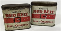 2 Bagley's Red Belt Tobacco Litho Advertising Tins