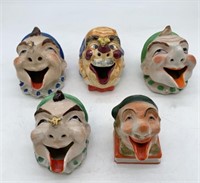 lot of 5 Ceramic Clown Ashtrays