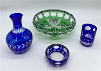 4 Art Deco Glass Items- cut glass, Bowl, Vase, oth