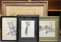 4 Framed Pencil Drawing Prints