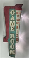 Battery Operated Game Room Metal Sign