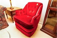 (2) Red Arm Chairs and (1) Green Armchair with