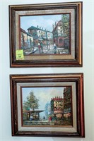 (4) Framed Oil on Canvas Paintings of City Scenes