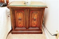 2 Door End Table with Glass Top - 28" x 16" x 25"T