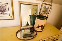 Trash Can with Duck Photo, Small Mirrored Tray,