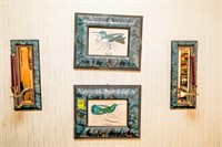 (2) Framed Bird Pictures and (2) Matching Mirror