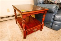 Matching Set of Glass Top Wooden End Tables with