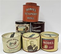 6 Vintage Tobacco Litho Tin Cans