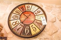 Large Wall Clock, Red Stemmed Glass Dish and