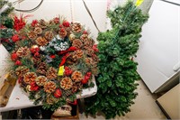(4) Christmas Wreaths and Small Christmas Tree