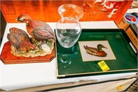 Duck Tray, Quail Ceramic Figurine and Shade
