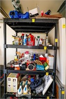 (4) Shelves Full of Items Including Yard Sprayer,