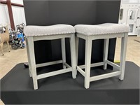 Gray Upholstered Bar Stool Set