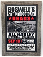 Framed 13x20” Boswell’s Harley Drag Races Poster