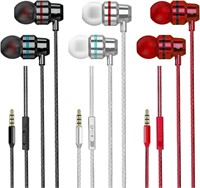 NEW 3PK In-Ear Headphones Wired Earphones w/Mic