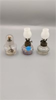 Three miniature kerosene lamps- Cresolene
