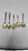 Collection of five stamped sterling spoons