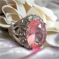 Pink Tourmaline Color LARGE Oval Statement Ring