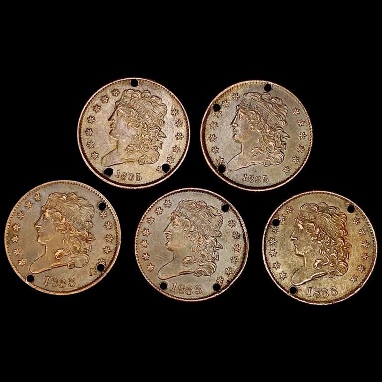 [5] Varied US Half Cents [[4] 1833, 1835] ABOUT