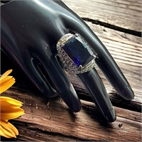Exquisite Blue Sapphire Color LARGE Statement Ring