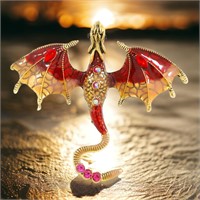 Stunning Fire Red Flying Mythical Dragon Brooch