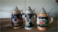 3- German Style Mug Beer Steins Ceramic