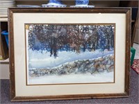 Framed Winter Scene Painting 22 x 29