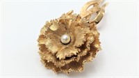 Marcel Boucher Gold Plated Pearl Carnation Brooch