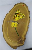 Midcentury Butterfly painting on wood slab -