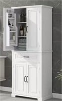 White Linen Cabinet with Doors and Drawer