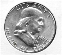 1959 Franklin Silver Half Dollar, UNC.