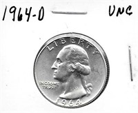 1964-D Washington Silver Quarter Dollar, UNC.
