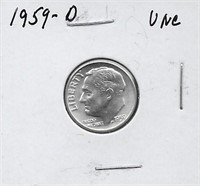 1959-D FDR Silver Dime, UNC.