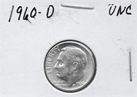 1960-D FDR Silver Dime, UNC.