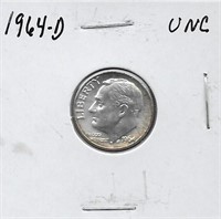 1964-D FDR Silver Dime, UNC.
