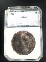 1922 PEACE Silver Dollar, Graded: MS65