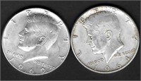 (2) JFK Silver Half Dollars, 1964 & 1969-D