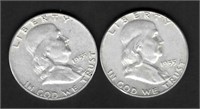 (2) 1955 Franklin Silver Half Dollars
