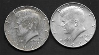 (2) JFK Silver Half Dollars, 1967 & 1968-D