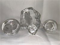 Mats Jonasson Lead Crystal Owl Paperweights +