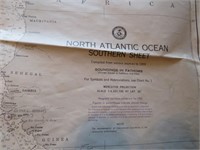 36 x 52" Nautical Chart North Atlantic Ocean 1985