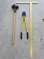 Sledgehammer, bolt cutters, Square