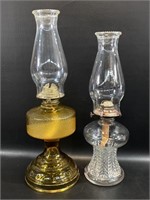 2 Vintage Oil Lamps : Gold & Clear